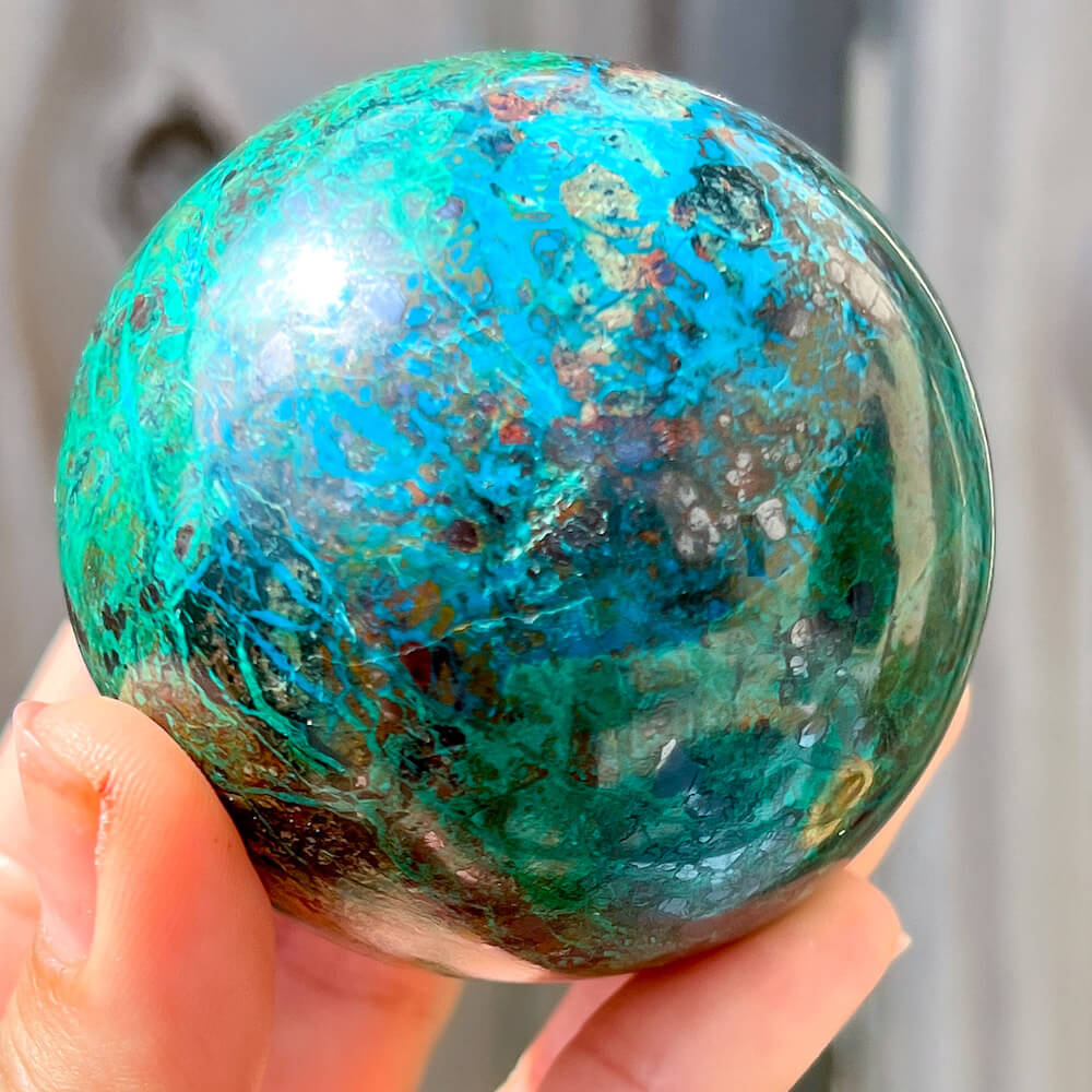 Peruvian Chrysocolla Sphere with top Malachite #5