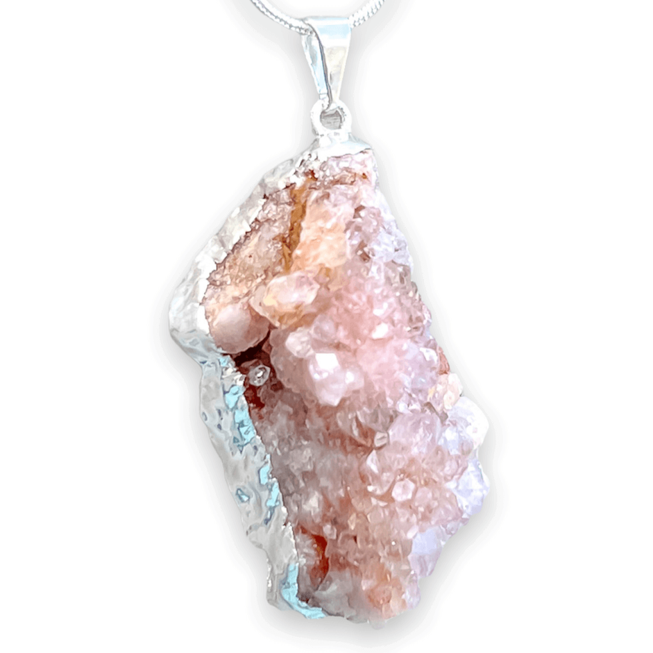 AGNN Raw Rock Mineral Crystal Necklaces Amethysts Pink Quartz Pendant  Necklaces (Metal Color : Green Fluorite)