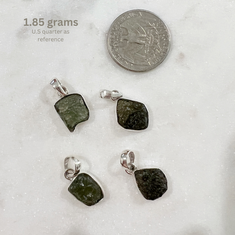 Authentic 1.18 - 2.58 grams Moldavite Meteorite Gemstone Sterling Silver Necklace