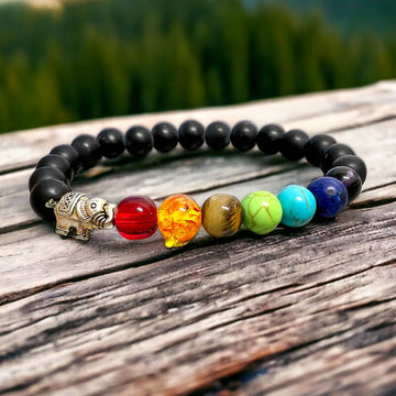 Black Onyx Stone & 7 Chakras Bracelet - Onyx Jewelry - Magic Crystals