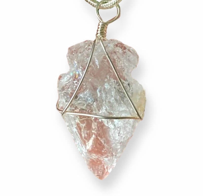 Natural Crystal Gemstone Rock Healing Crystals Arrow Shape Pendant  Arrowhead Necklace Gold Edged Jewelry With Gold