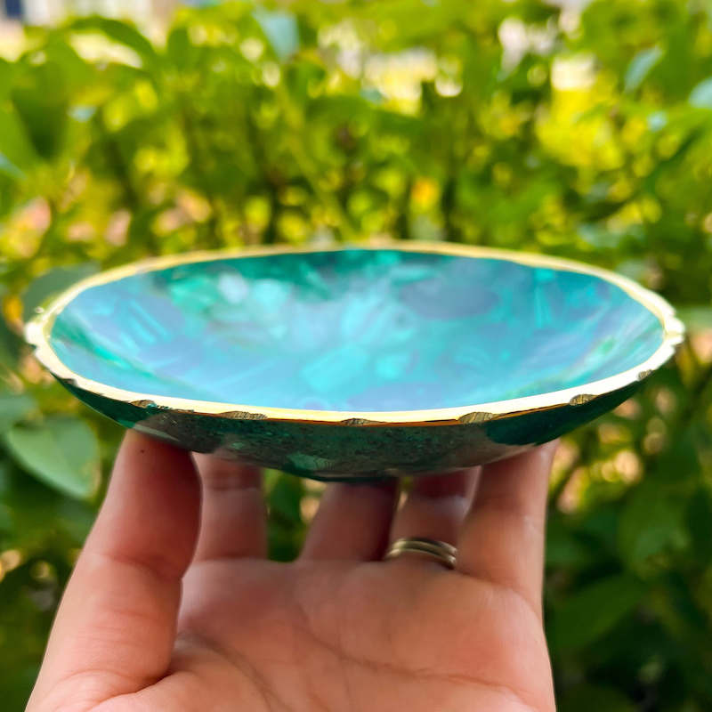 Buy Malachite Home decor? Shop at Magic Crystals for Genuine Malachite Round Bowl - Malachite from Congo, Circular Malachite Bowl with Gold Rim Great for Crystal Grids. malachite aesthetic, malachite jewelry, malachite stone, malachite crystal meaning. Malachite is known as a protection stone.