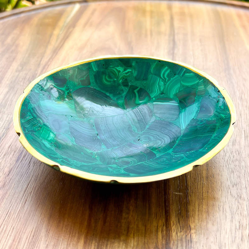 Buy Malachite Home decor? Shop at Magic Crystals for Genuine Malachite Round Bowl - Malachite from Congo, Circular Malachite Bowl with Gold Rim Great for Crystal Grids. malachite aesthetic, malachite jewelry, malachite stone, malachite crystal meaning. Malachite is known as a protection stone.