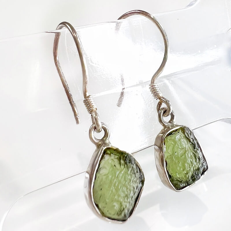 Natural Moldavite Earring, Authentic Moldavite,925 Sterling Silver buying Moldavite Earring, Raw Moldavite Earring, Moldavite Cut Gemstone Earring