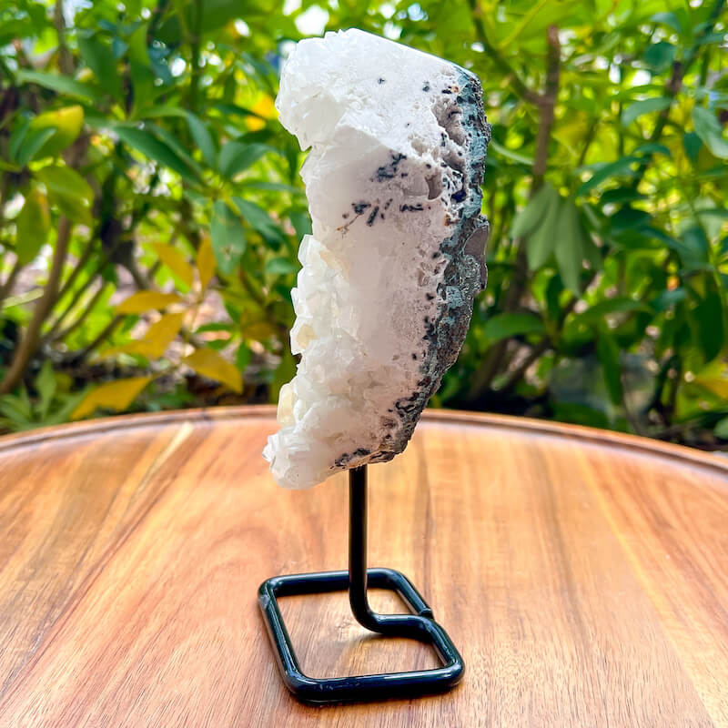 Apophyllite-Cluster-On-A-Stand. Apophyllite cluster, apophyllite geode, raw apophyllite, apophyllite free standing, apophyllite crystal with cut base, Rare Apophyllite Crystal Geode on a stand at MagicCrystals