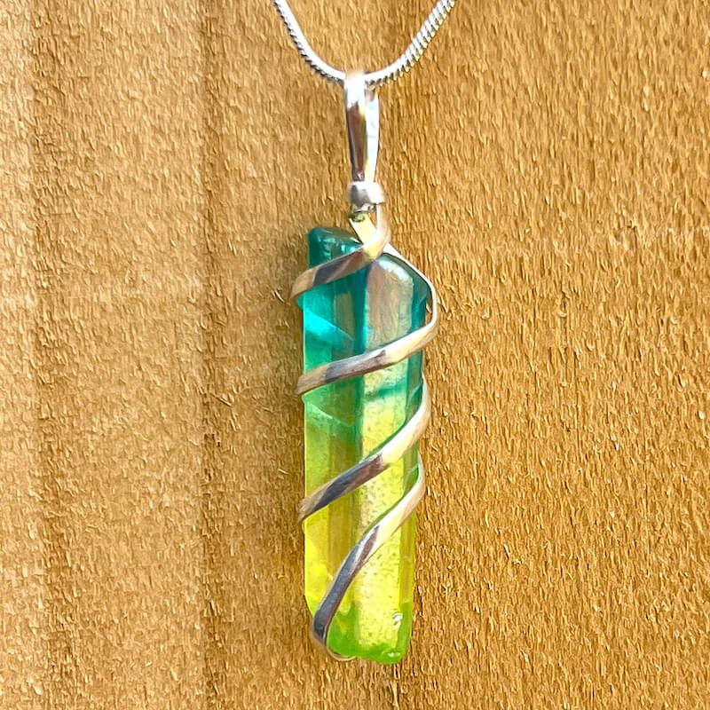 Aura Quartz Spiral Wrapped Pendant Necklace