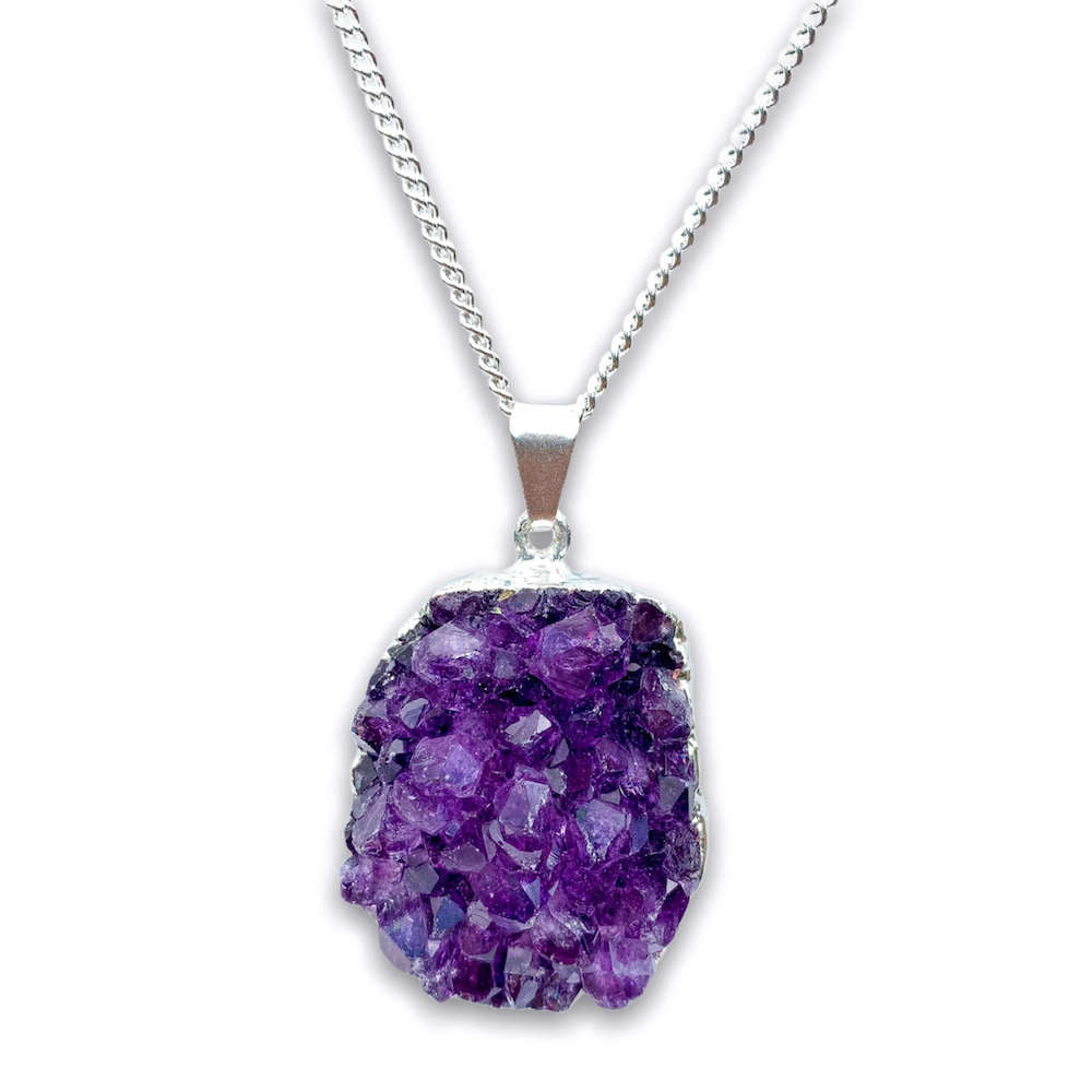 Purple crystal deals rock necklace