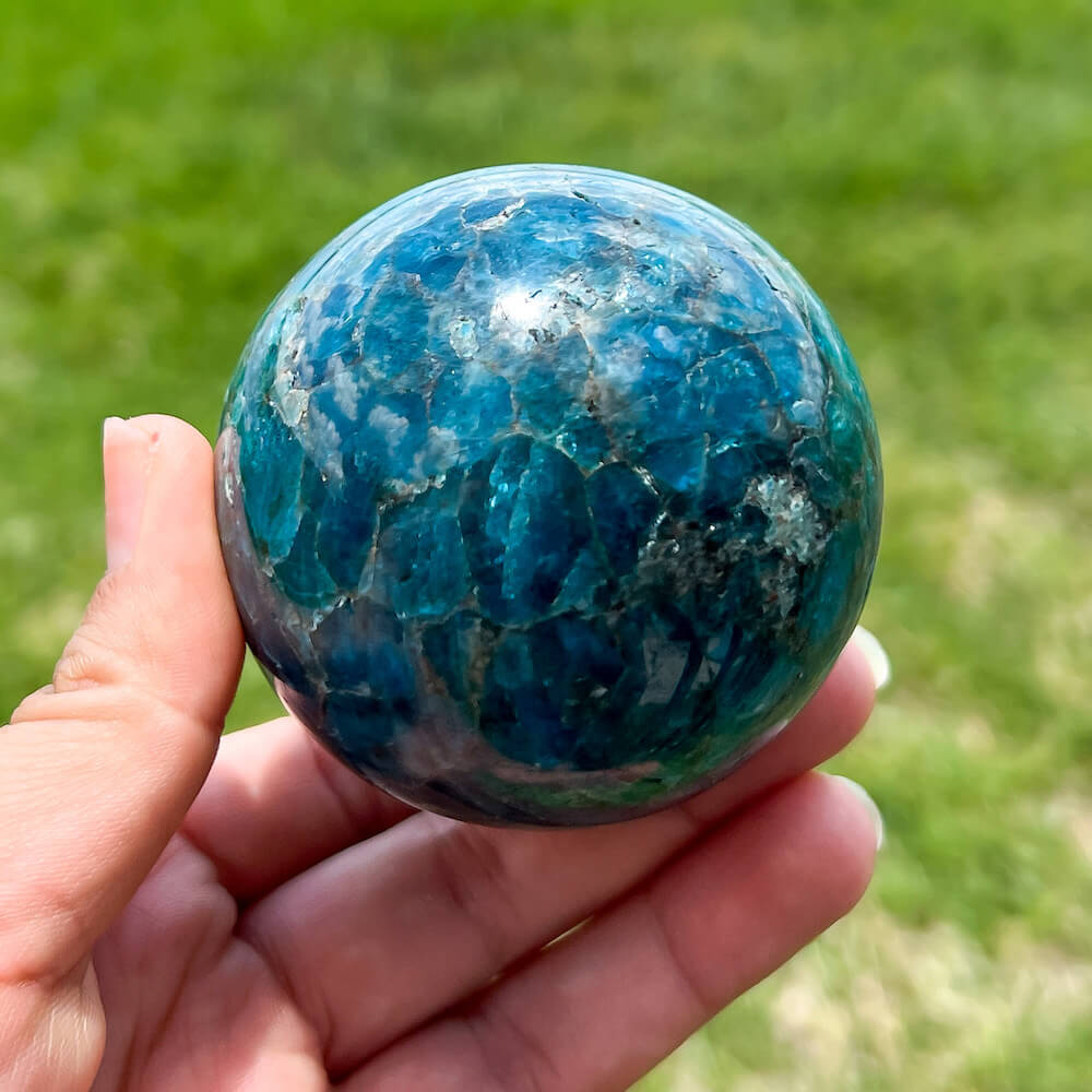 60mm Large Blue Apatite Sphere Crystal outlet Meditation Stone Chakra Cleansing Healing