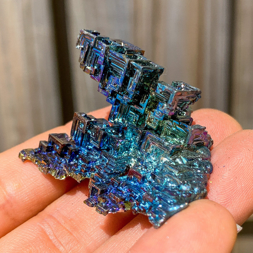 Looking for grade A quality Bismuth? Shop at Magic Crystals for Bismuth Crystals Cluster Specimen - Lab-Grown Stone. Brand new, 100% Bismuth rainbow crystals. They display beautifully at all angles. FREE SHIPPING AVAILABLE. Crystal Display Cluster Pyramid Metal Decor Rocks Minerals Specimen