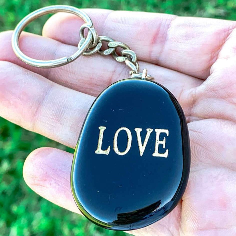 Black Agate Palm Stone Keychain - Crystal Jewelry - Magic Crystals