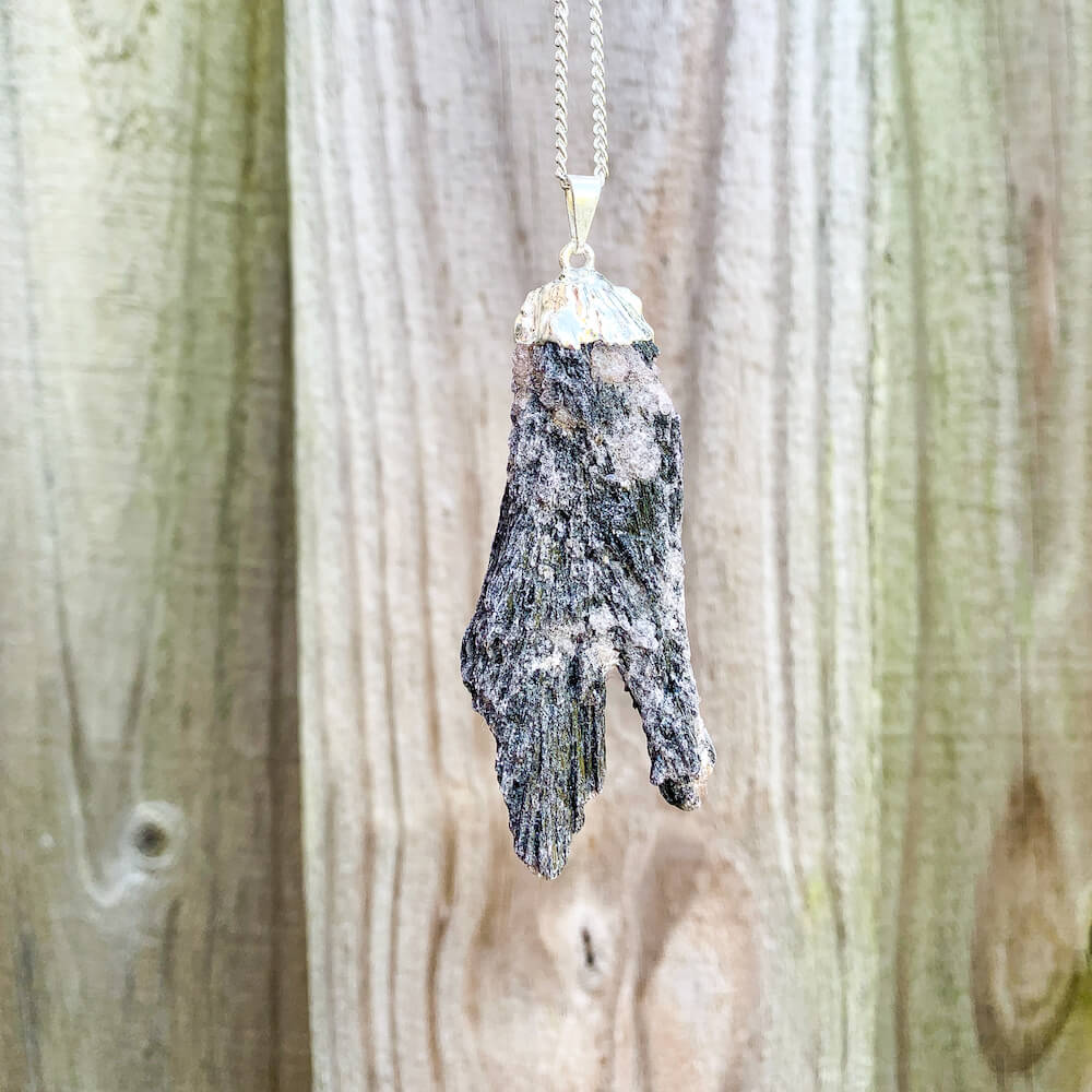 Raw Pink Kyanite and Black Tourmaline hot Point Solid silver pendant necklace