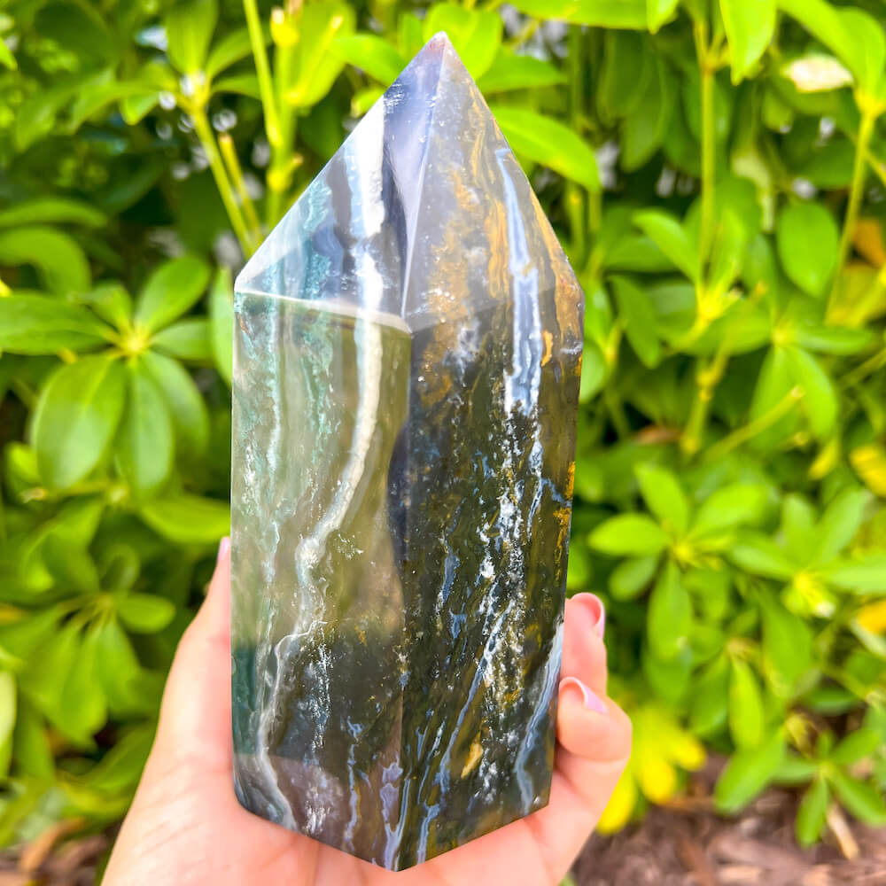 Buy Bloodstone - Moss Agate Obelisk, Piedra Sanguinaria | Bulk Crystals at Magic Crystals. Bloodstone or Sanguinaria is an uplifting and protective. It facilitates clarity decision and boosts energy. FREE SHIPPING available.