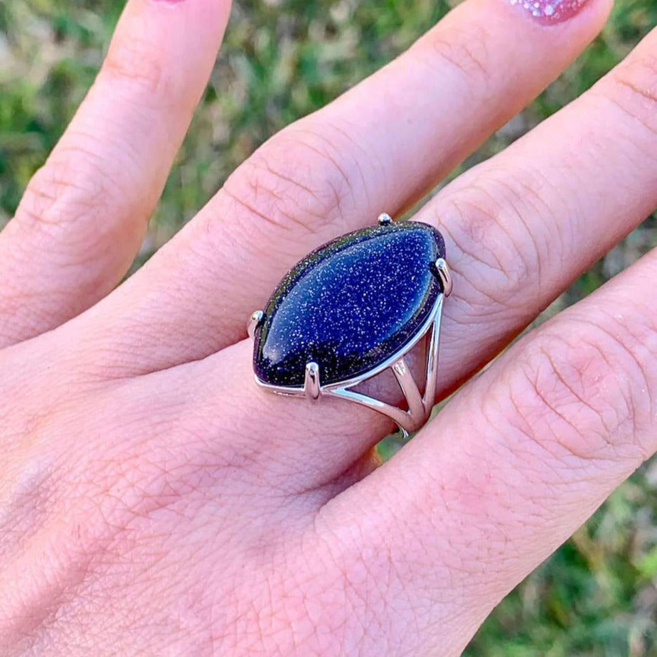    Blue-Goldstone-Crystal-Ring. Natural Stone Ring at MagicCrystals.com by Magic Crystals