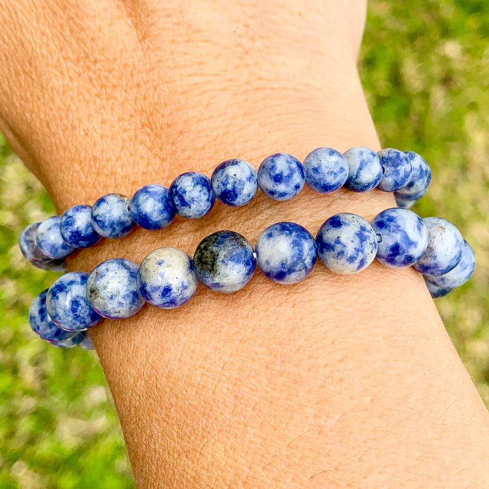 Aquarius Zodiac Natural Energy Healing Gemstone newest Bracelet Set // Azurite, Hematite & Larvikite // Stretchy Elastic Bead Bracelet