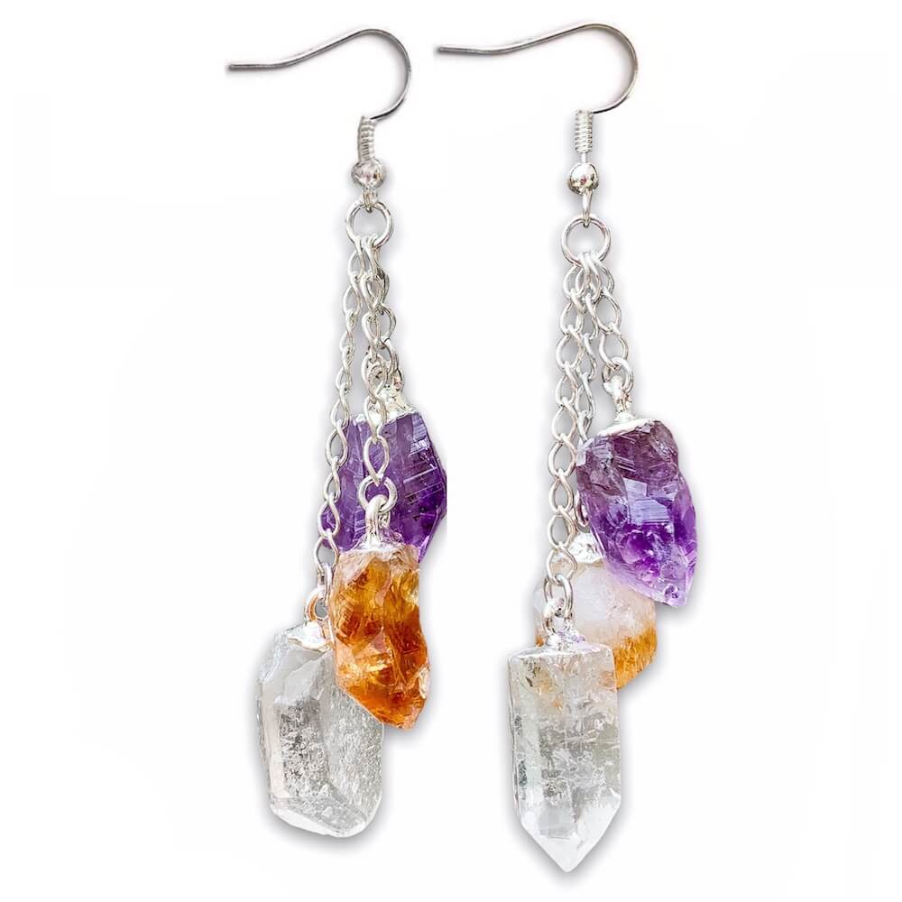 Looking for raw earrings jewelry? Shop at Magic Crystals for a perfect mix of Clear Quartz, Amethyst, Citrine Dangle stones. We carry the best gemstone quality available. We carry a wide variety of clear Clear Quartz Earrings, boho jewelry, Dangle Earrings, jewelry for men, women, unisex with FREE SHIPPING available.