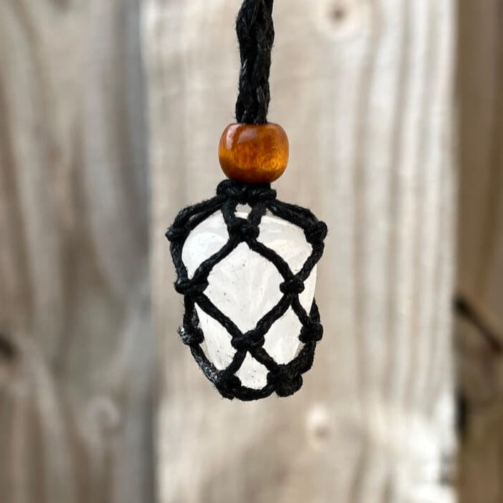 Macrame Stone Holder Necklace With ite and Hamsa Symbol 