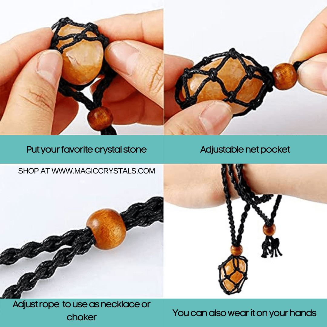 Pack of 2 - Macrame Crystal Holder Necklace, Adjustable Empty Stone Basket  Necklace(not Include the Stone)