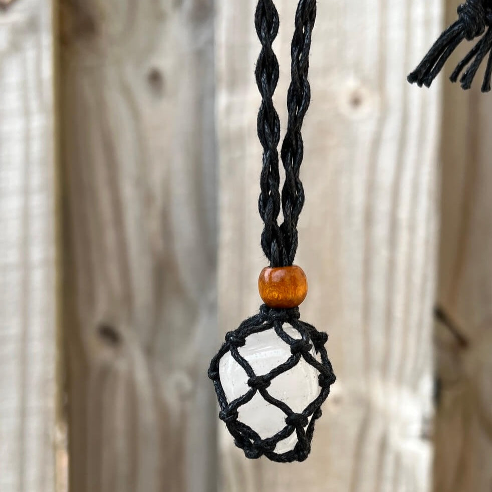 Rough Rose Quartz Crystal Pendant & Braided Rope Necklace