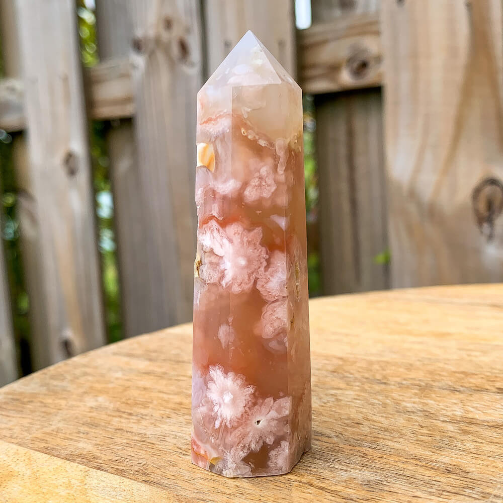 Pink flower hotsell agate tower with golden healer