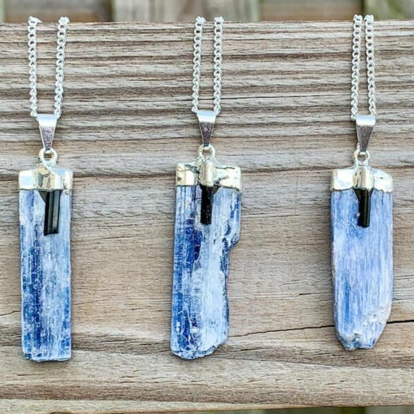 Raw Black Kyanite Necklace, Large Crystal Necklace for Men and Women, buy Blue Stone Gothic Pendant, Witchy Jewelry