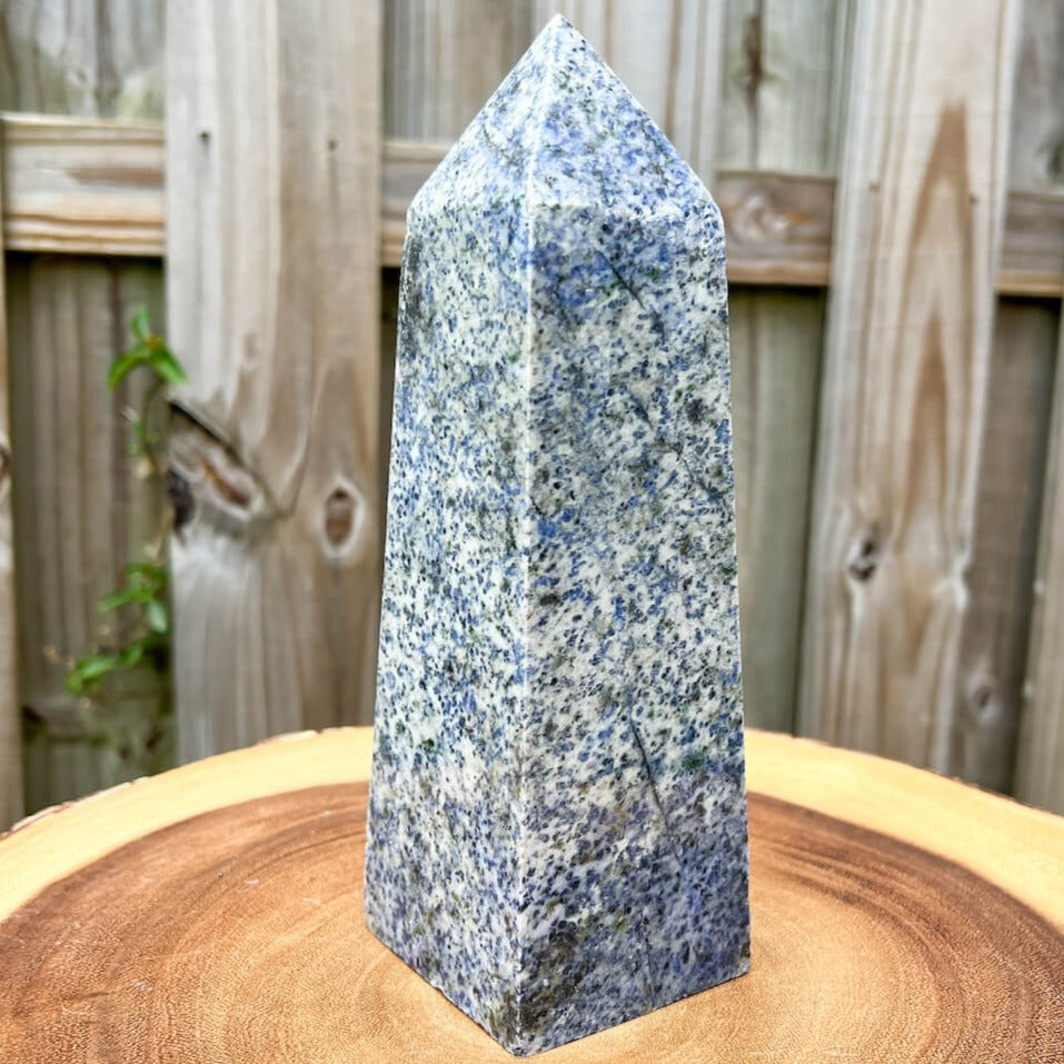 Looking for carved pieces? Shop for our unique genuine Blue Spot Jasper Obelisk - Carved Blue Spot Tower, Carving for Reiki healing at Magic Crystals. Blue Spot Jasper Crystal Tower Shaped-Stone and jewelry with FREE SHIPPING available.