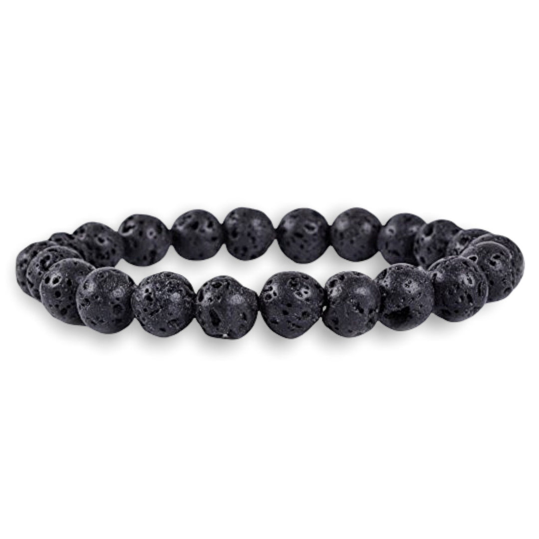 Lava Stone Bracelet 8mm. Elastic Band, Crystal Beaded Bracelet