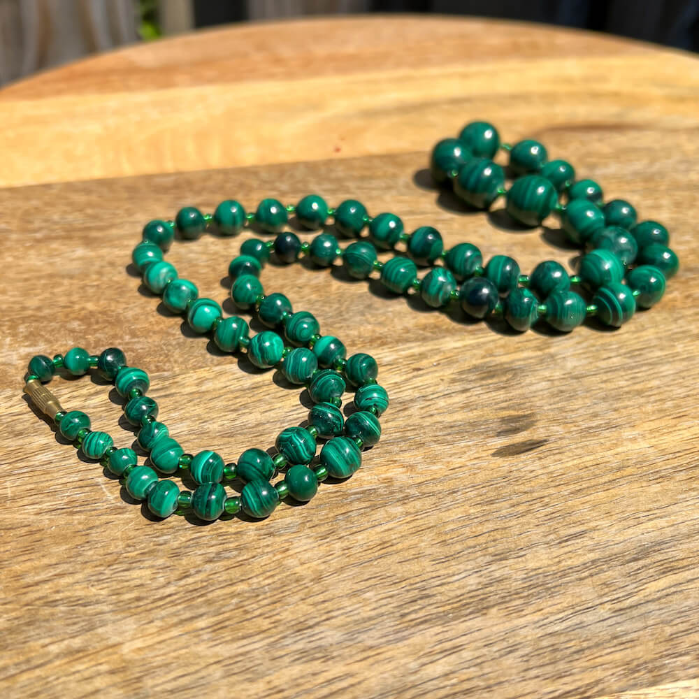 Handcrafted malachite on sale Czech glass beaded genuine emerald clasp necklace