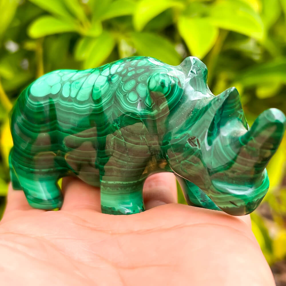 Malachite Carved Rhino Crystal, Large Malachite A+ Quality Rhinoceros, Authentic on sale Malachite