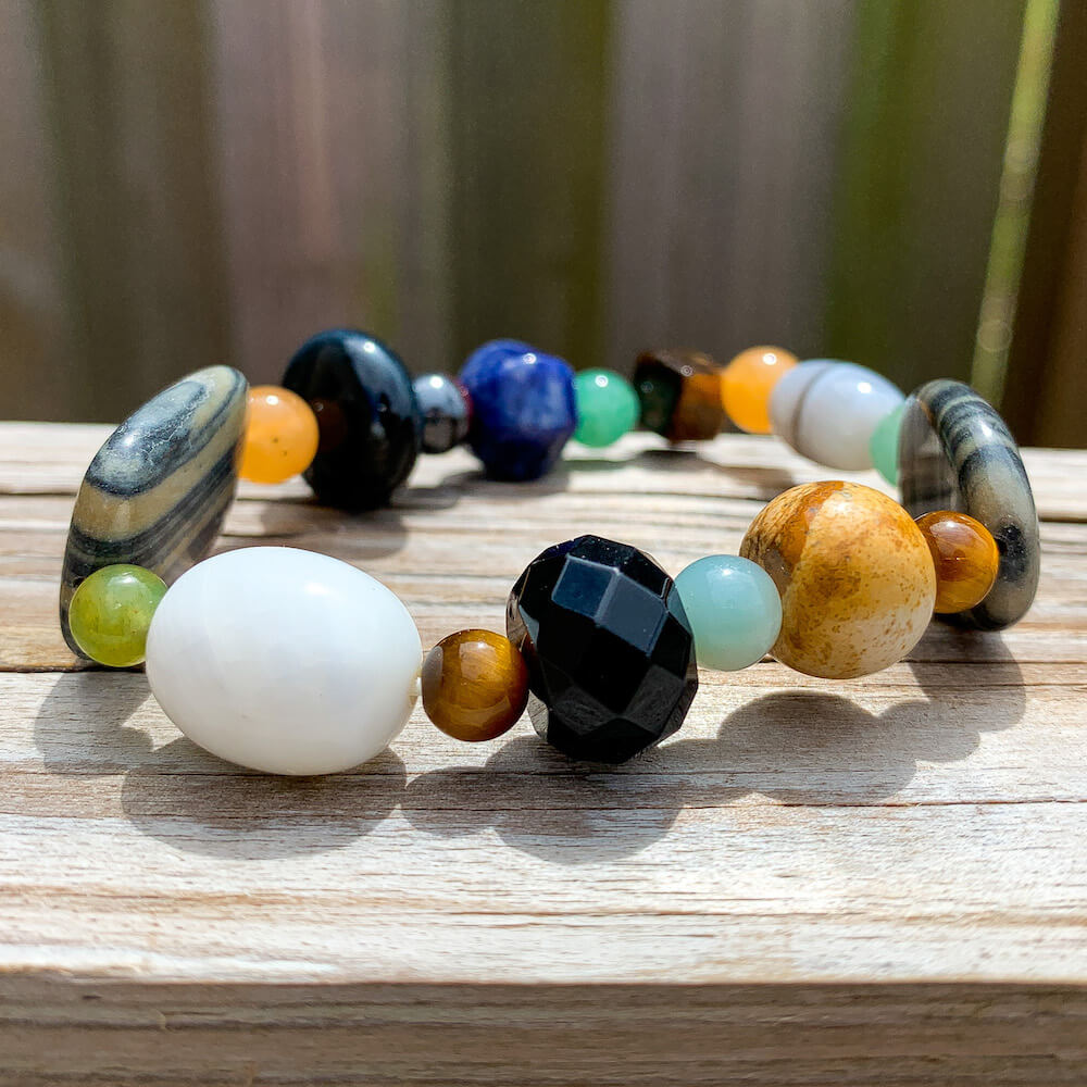 Aquarius Zodiac Natural Energy Healing Gemstone Bracelet Set hotsell // Azurite, Hematite & Larvikite // Stretchy Elastic Bead Bracelet