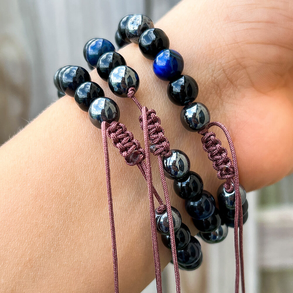 S O L store D ! Tiger Eye Silver Bracelet, Black Oval Stone Cuff, Iridescent Crystal Beads Bracelet, Leaf Pendant Cuff Bracelet