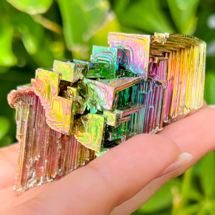 Looking for grade A quality Bismuth? Shop at Magic Crystals for Bismuth Crystals Cluster Specimen - Lab-Grown Stone. Brand new, 100% Bismuth rainbow crystals. They display beautifully at all angles. FREE SHIPPING AVAILABLE. Crystal Display Cluster Pyramid Metal Decor Rocks Minerals Specimen