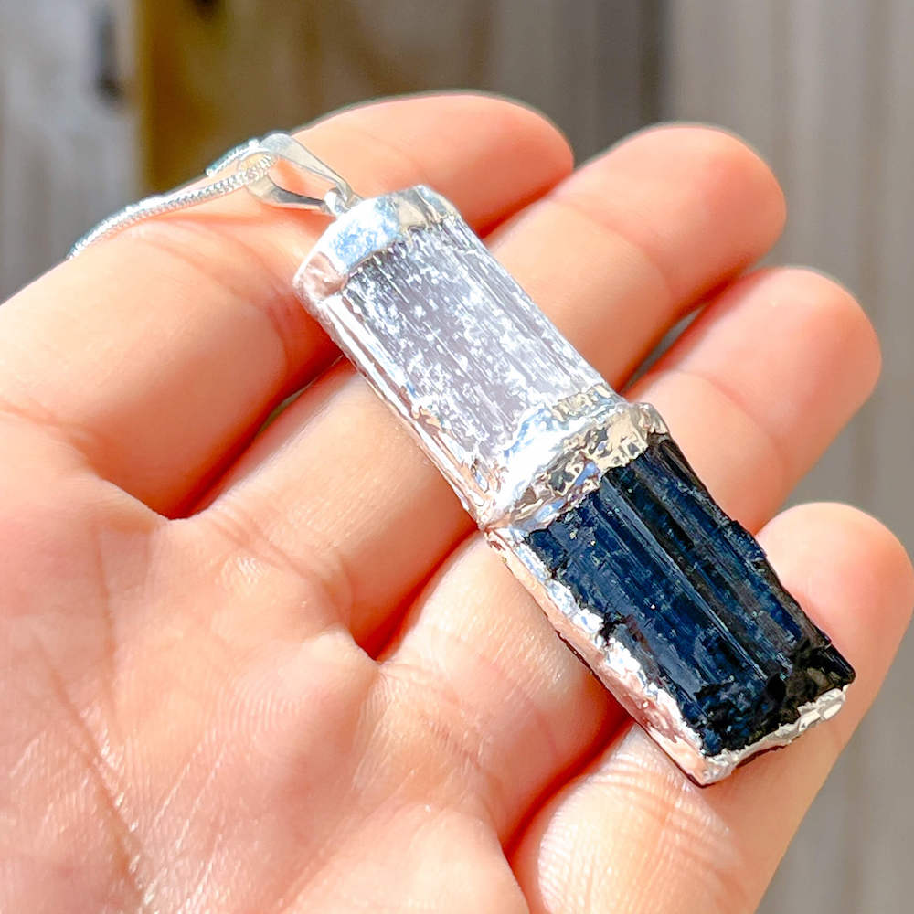 Selenite and black hot sale tourmaline necklace