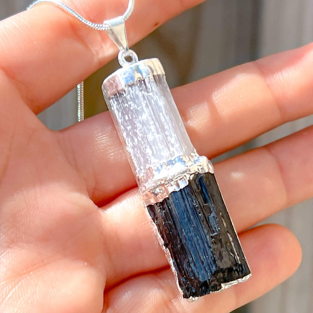 Selenite and black hot sale tourmaline necklace