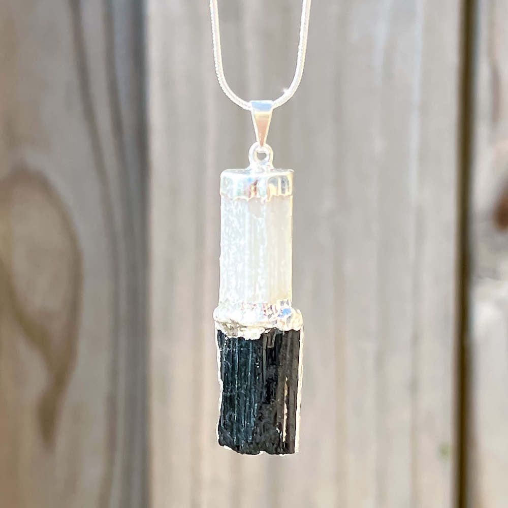 Selenite and clearance black tourmaline necklace