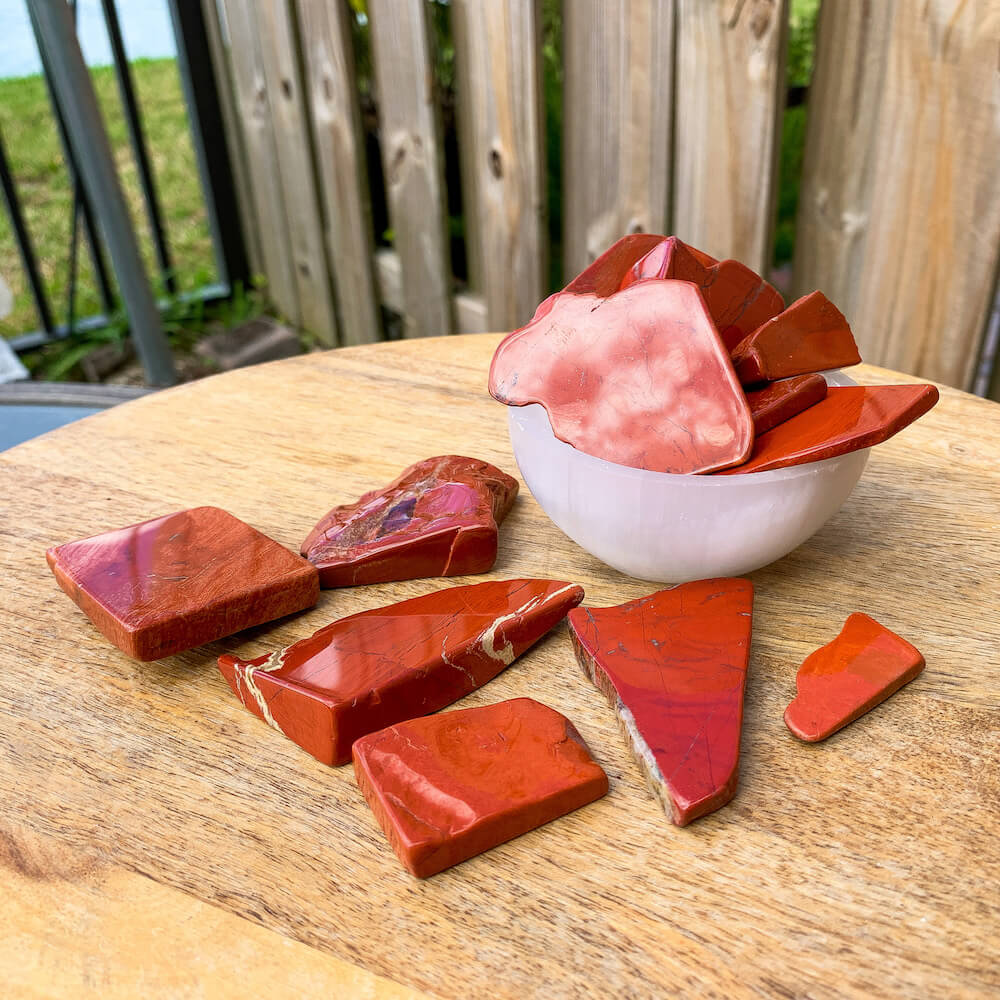 Buy Magic Crystals Jasper Free Form Gemstone - Red Jasper Slab at Magic Crystals. Jasper, Red (disc) stone. Nurturing Courage. Unite courage and strength with love and kindness. Feel supported and release feelings GROUNDING • STABILITY • PATIENCE.  Gemstone Balancing Reiki Healing Stone Table Decor Gift.