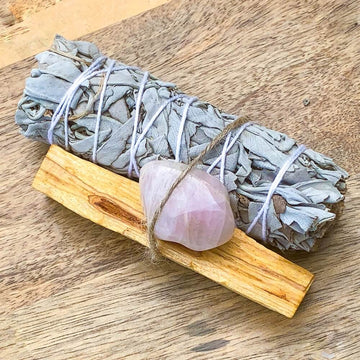 White Sage & Palo Santo Smudge Kit with Rose Quartz