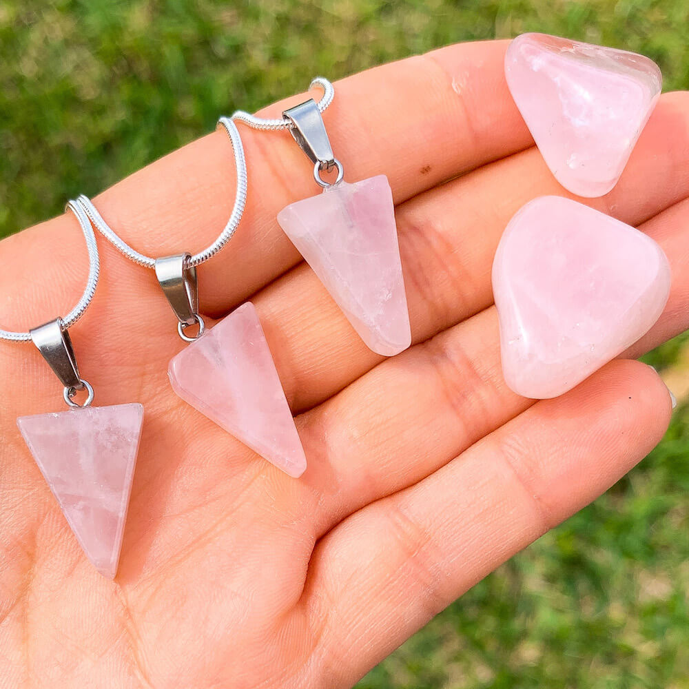 Rose quartz deals triangle pendant