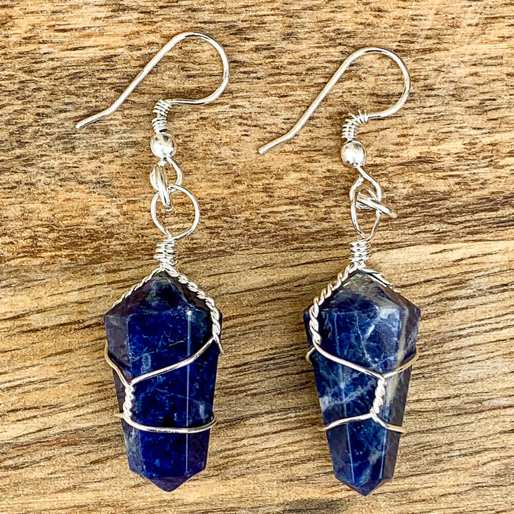 Vintage Natural Blue and White Sodalite Hand Made Sterling Silver Dangle Earrings FREE buying SHIPPING! #SODAL-ERG16