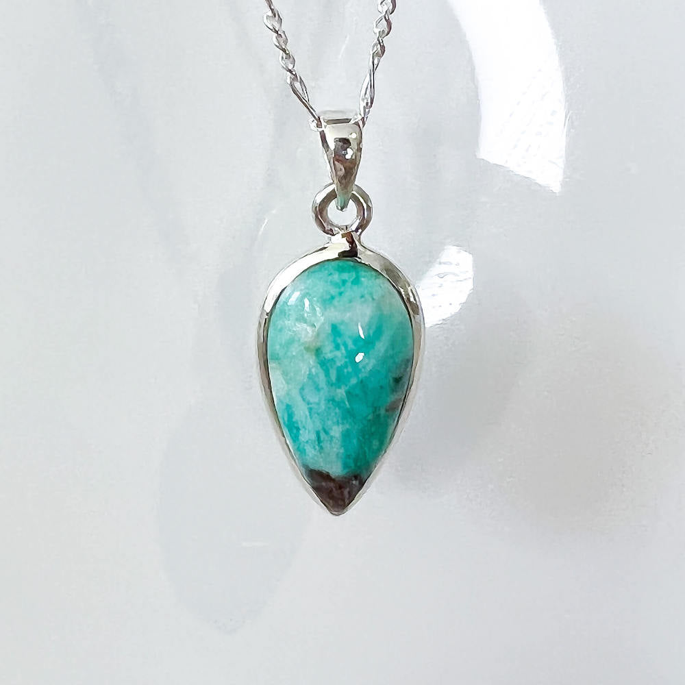 Genuine Blue Amazonite Stone Sterling Silver Pendant Necklace