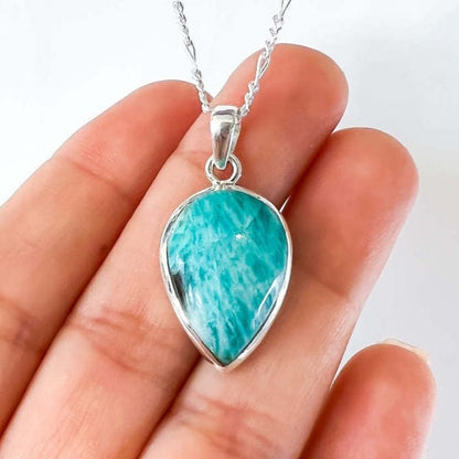 Genuine Blue Amazonite Stone Sterling Silver Pendant Necklace