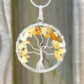 Tree Of Life Resin Necklace Pendant Natural Quartz Aura Healing