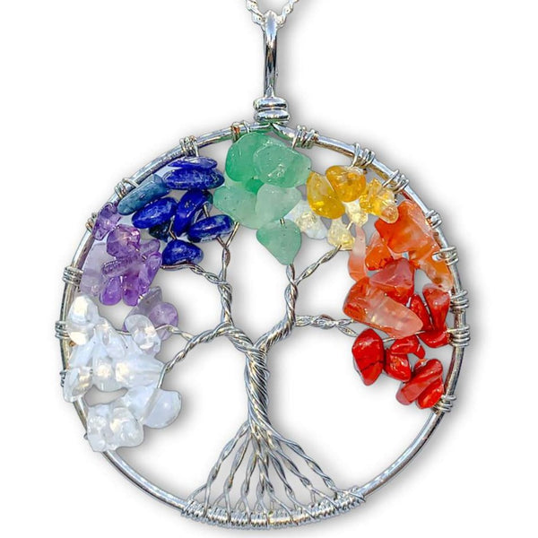 Tree of cheapest Life Chakra Pendant Necklace Black Silver